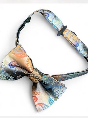 Stacy Adams Mix of Blue, Orange, and Gray Pre-tied Bow Tie 100% Microfiber